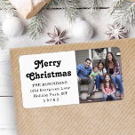 Any Text Christmas Photo Retro Return Address Label<br><div class="desc">Add an elegant finishing touch to holiday card envelopes with custom photo black and white return address labels. The picture and all text on this template are simple to personalize with any wording, such as Merry Christmas, Happy Holidays, Seasons Greetings, or Happy New Year. As an option, change the greeting...</div>