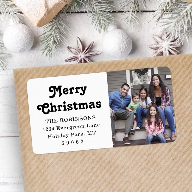 Any Text Christmas Photo Retro Return Address Label (Creator Uploaded)