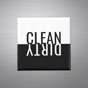 Any Text Clean Dirty Modern Black White Dishwasher Magnet
