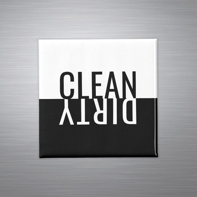 Any Text Clean Dirty Modern Black White Dishwasher Magnet (Creator Uploaded)