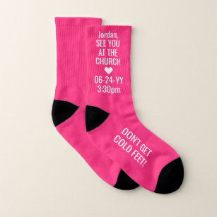 Any Text COLD FEET Funny Bridal Pink & Black Socks