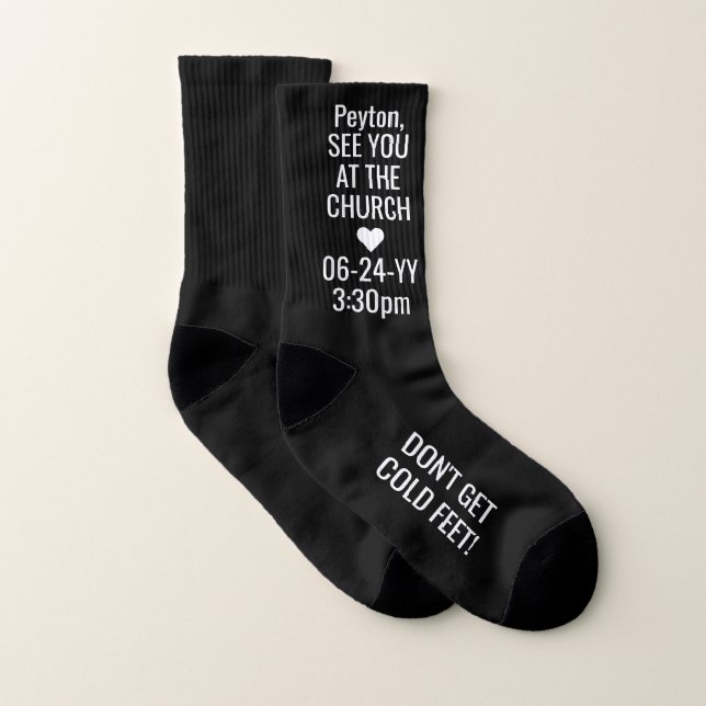 Any Text COLD FEET Funny Groom / Bride Black Socks (Pair)