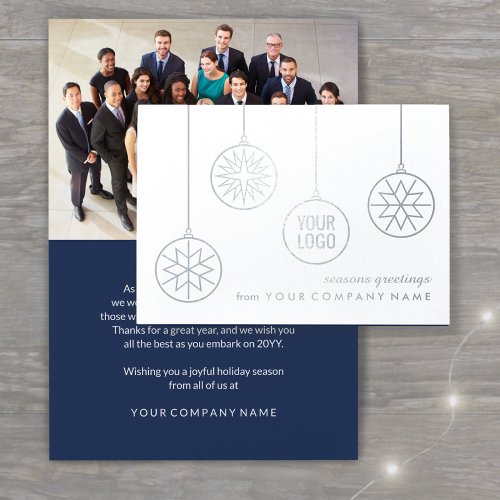 Any Text Company Logo Photo Modern Corporate Navy Foil Card