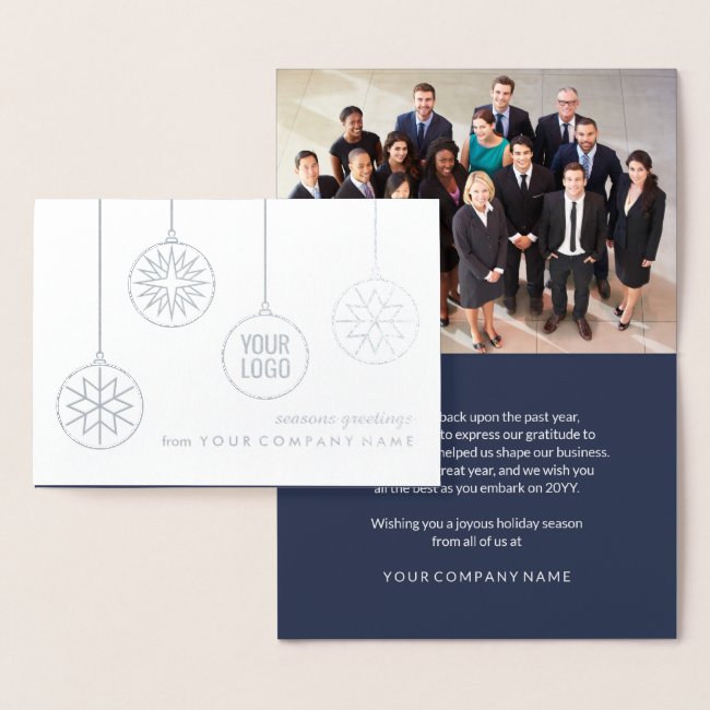 Any Text Company Logo Photo Modern Corporate Navy Foil Card