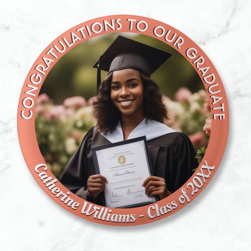 Any Text Custom Graduate Photo Peach Graduation Button