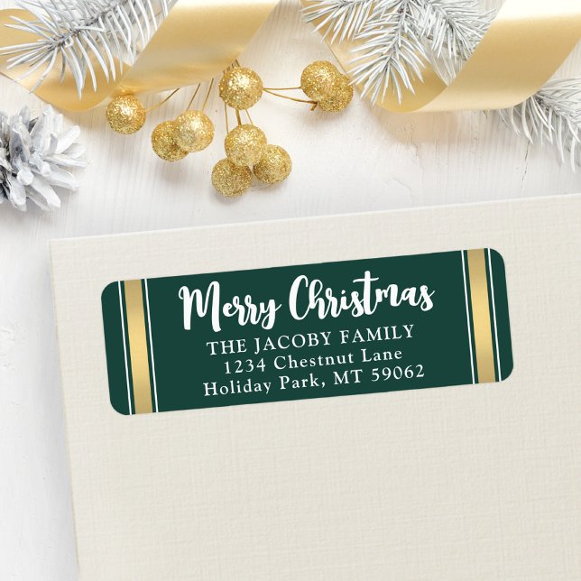 Any Text Dark Green Gold Christmas Return Address Label (Creator Uploaded)