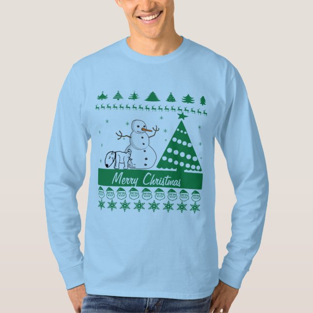 Any Text Dog Pee On Snowman Ugly Christmas Sweater (Front)