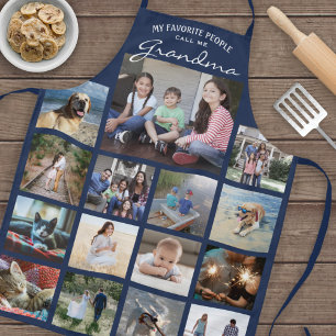 Any Text Family Photo Collage Grandma Navy Blue Apron