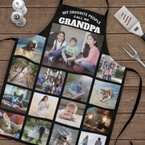 Any Text Family Photo Collage Grandpa Black White Apron