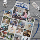 Any Text Family Photo Collage Grandpa Blue & Gray Apron<br><div class="desc">Celebrate the simple joys of family and grandkids with an elegant custom photo collage blue and gray apron. Pictures and all text are simple to customize. Quote that reads "My Favorite People Call Me Grandpa" can be personalized for Papa, Pop-pop, Paw-paw, Grandad, Grampa, Big Daddy, etc. (IMAGE PLACEMENT TIP: An...</div>