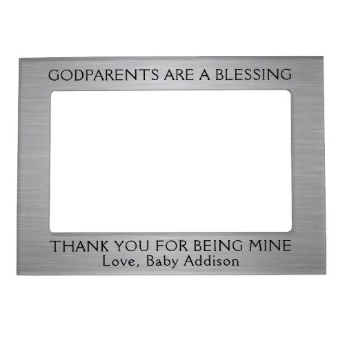 Any Text Godparents Thank You Black  Faux Silver Magnetic Frame
