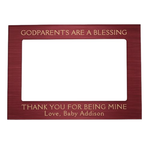 Any Text Godparents Thank You Burgundy Red  Gold  Magnetic Frame