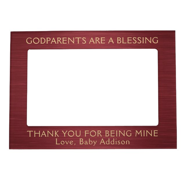 Any Text Godparents Thank You Burgundy Red & Gold  Magnetic Frame (Front)