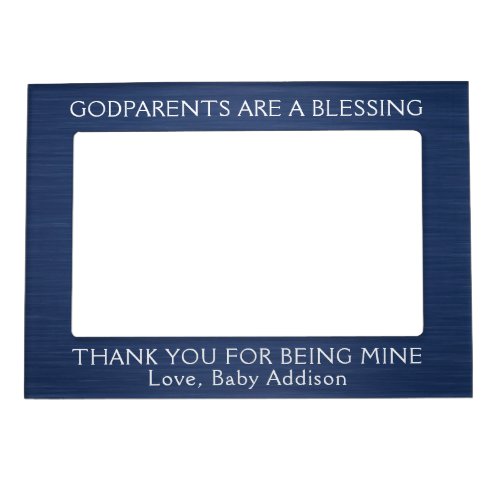 Any Text Godparents Thank You Navy Blue and White Magnetic Frame
