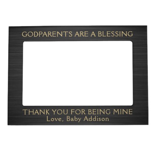 Any Text Godparents Thank You Picture Black  Gold Magnetic Frame
