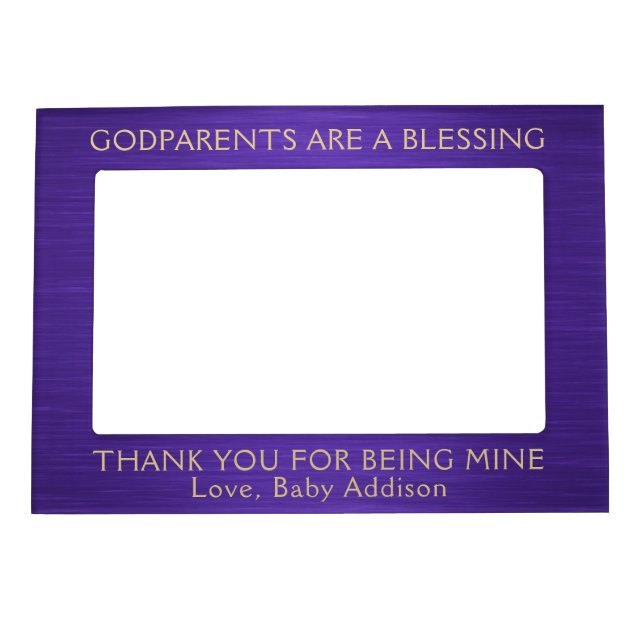 Any Text Godparents Thank You Picture Purple Gold Magnetic Frame (Front)