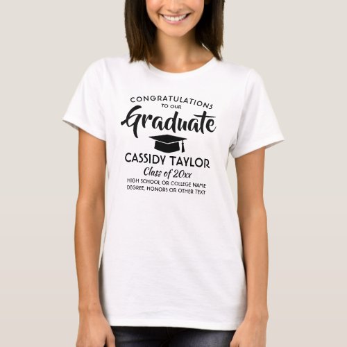 Any Text Graduate Congratulations Black and White T_Shirt