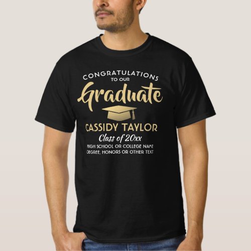Any Text Graduate Congratulations Black White Gold T_Shirt