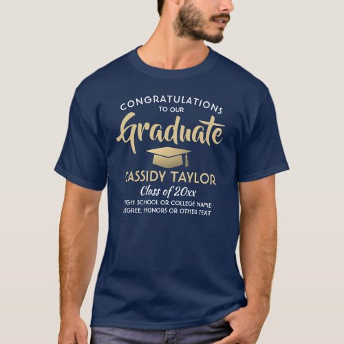 Any Text Graduate Congratulations Navy Blue  Gold T_Shirt