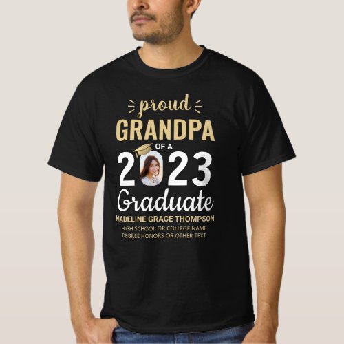 Any Text  Graduate Photo Black Gold Proud Grandpa T_Shirt