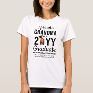 Any Text Graduate Photo Black White Proud Grandma T-Shirt
