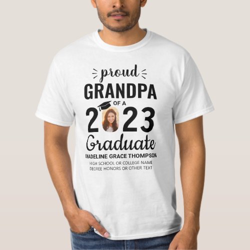 Any Text Graduate Photo Black White Proud Grandpa T_Shirt
