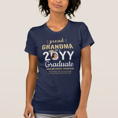 Any Text  Graduate Photo Navy Gold Proud Grandma T_Shirt