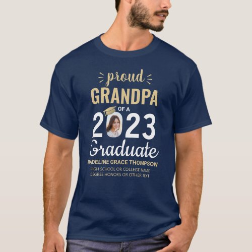 Any Text  Graduate Photo Navy Gold Proud Grandpa T_Shirt