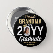 Any Text & Graduate Photo Proud Grandma Black Gold Button (Front & Back)