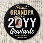 Any Text & Graduate Photo Proud Grandpa Black Gold Button<br><div class="desc">Show your pride for the graduate with a stylish personalized photo graduation button. (IMAGE PLACEMENT TIP: An easy way to center a photo exactly how you want is to crop it before uploading to the Zazzle website.) Picture and all text on this template are simple to customize including "Proud Grandpa."...</div>