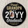 Any Text & Graduate Photo Proud Grandpa Black Gold Button