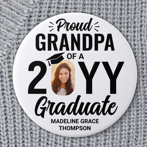 Any Text Graduate Photo Proud Grandpa Black White Button