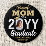 Any Text & Graduate Photo Proud Mom Black and Gold Button