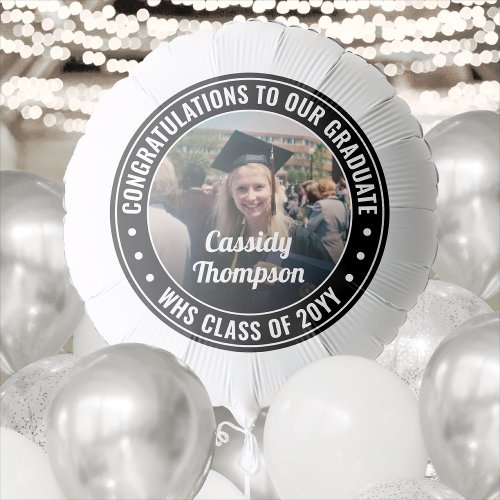 Any Text Graduation Photo Congrats Black and White Balloon