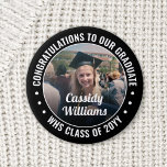 Any Text Graduation Photo Congrats Black and White Button<br><div class="desc">Say congratulations and show your pride for the graduate with cool customized photo buttons / badges. (IMAGE PLACEMENT TIP: An easy way to center a photo exactly how you want is to crop it before uploading to the Zazzle website.) All text is simple to personalize with name, class year, school,...</div>