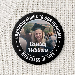 Any Text Graduation Photo Congrats Black and White Button