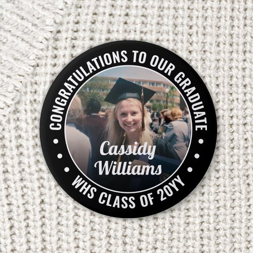 Any Text Graduation Photo Congrats Black and White Button