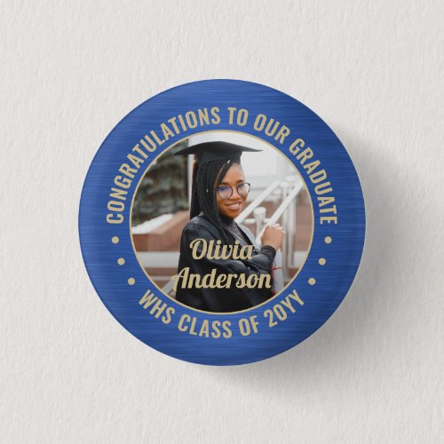 Any Text Graduation Photo Congrats Blue and Gold