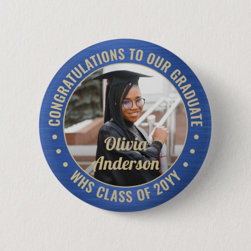 Any Text Graduation Photo Congrats Blue and Gold