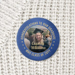 Any Text Graduation Photo Congrats Blue and Gold Button<br><div class="desc">Say congratulations and show your pride for the graduate with cool customized photo buttons / badges. (IMAGE PLACEMENT TIP: An easy way to center a photo exactly how you want is to crop it before uploading to the Zazzle website.) All text is simple to personalize with name, class year, school,...</div>