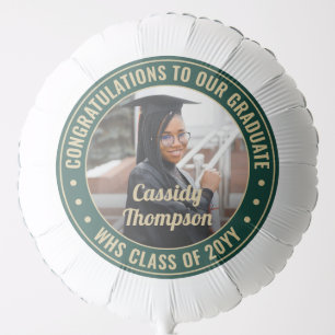 Any Text Graduation Photo Congrats Green and Gold Balloon