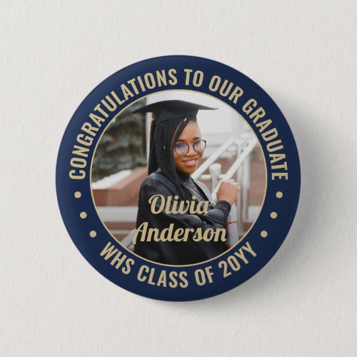 Any Text Graduation Photo Congrats Navy Blue Gold