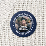 Any Text Graduation Photo Congrats Navy Blue White Button<br><div class="desc">Say congratulations and show your pride for the graduate with cool customized photo buttons / badges. (IMAGE PLACEMENT TIP: An easy way to center a photo exactly how you want is to crop it before uploading to the Zazzle website.) All text is simple to personalize with name, class year, school,...</div>