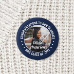 Any Text Graduation Photo Congrats Navy Blue White Button<br><div class="desc">Say congratulations and show your pride for the graduate with cool customized photo buttons / badges. (IMAGE PLACEMENT TIP: An easy way to center a photo exactly how you want is to crop it before uploading to the Zazzle website.) All text is simple to personalize with name, class year, school,...</div>