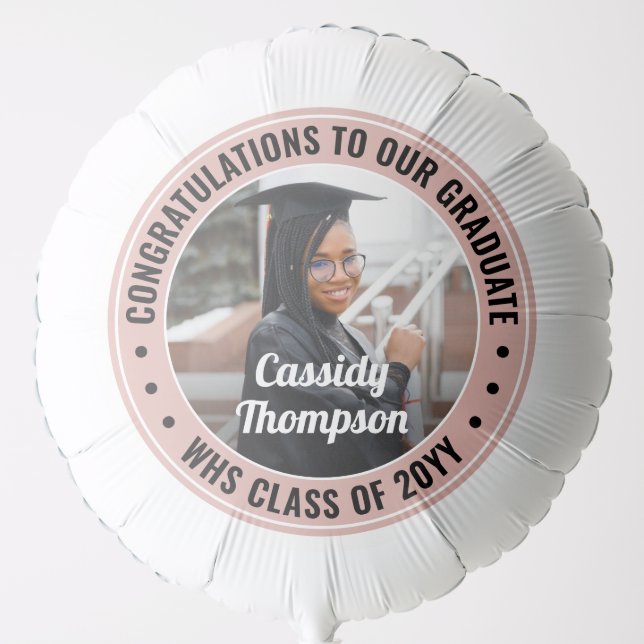 Any Text Graduation Photo Congrats Pink and Black Balloon (Front)