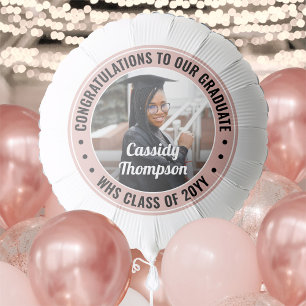 Any Text Graduation Photo Congrats Pink and Black Balloon
