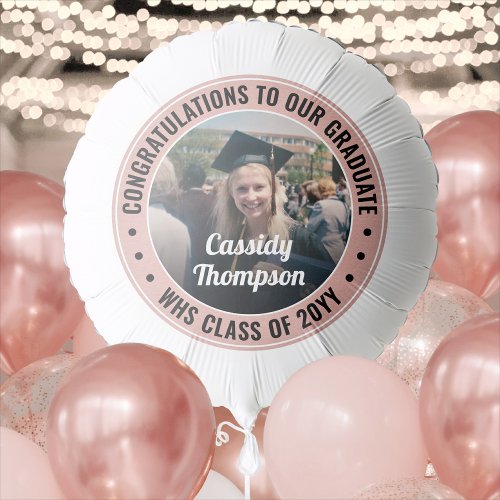 Any Text Graduation Photo Congrats Pink and Black Balloon