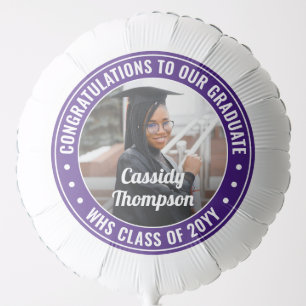 Any Text Graduation Photo Congrats Purple & White Balloon