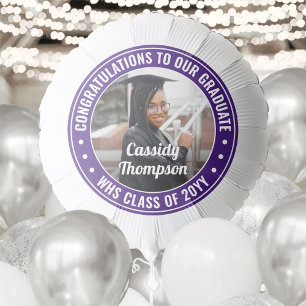 Any Text Graduation Photo Congrats Purple & White Balloon