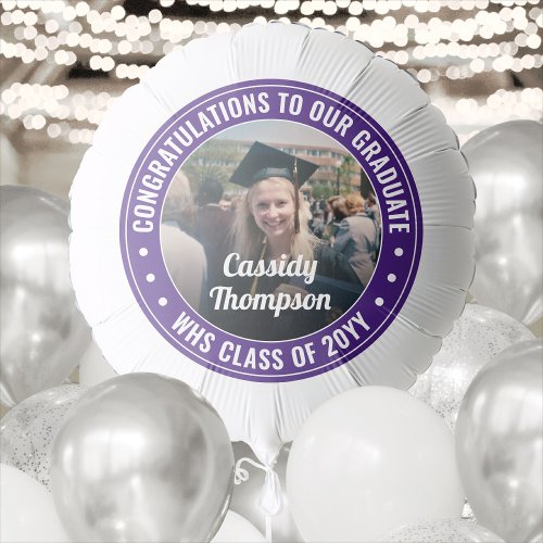 Any Text Graduation Photo Congrats Purple  White Balloon